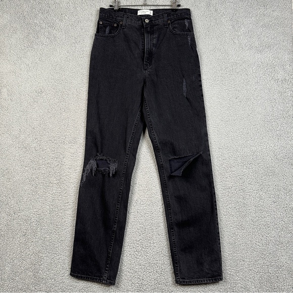 Abercrombie & Fitch Jeans Black 30/10L The 90s Straight Ultra High Rise Distress - Picture 1 of 15